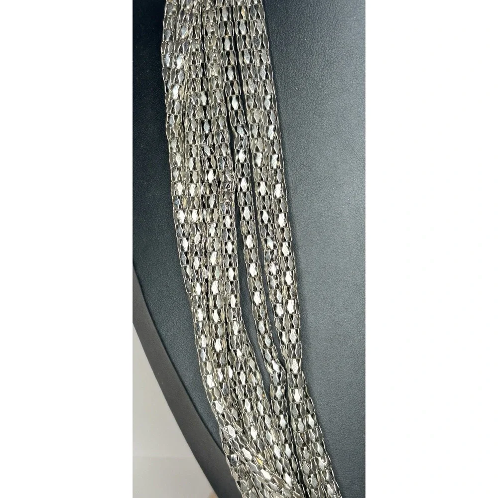 NY & Co Y2K Silver Tone Multi Strand Faceted Chain Statement Necklace 25